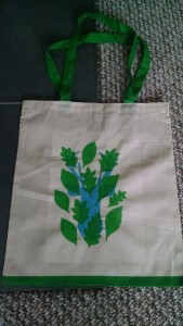 Screen-printed tote bag with stag and leaf design